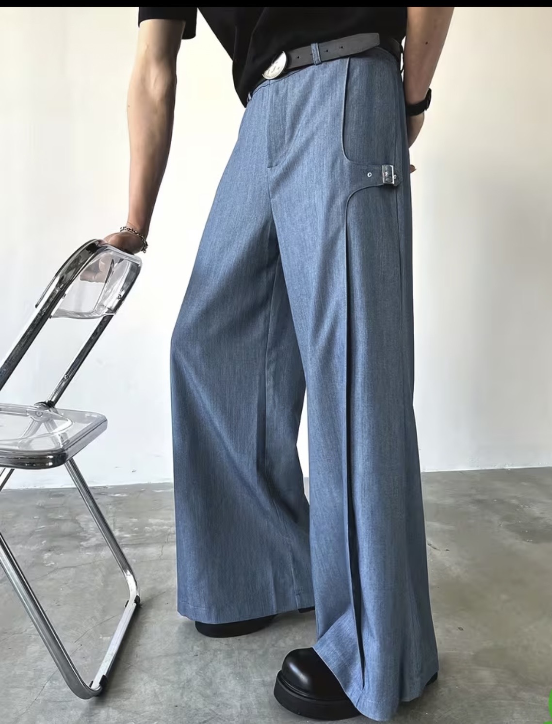 Men's Casual Wide-Leg Pants Imitation Denim Loose Trousers