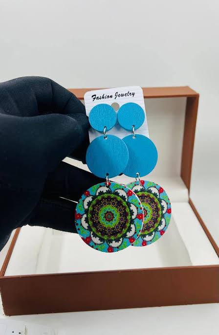Blue Patterned Statement Earrings