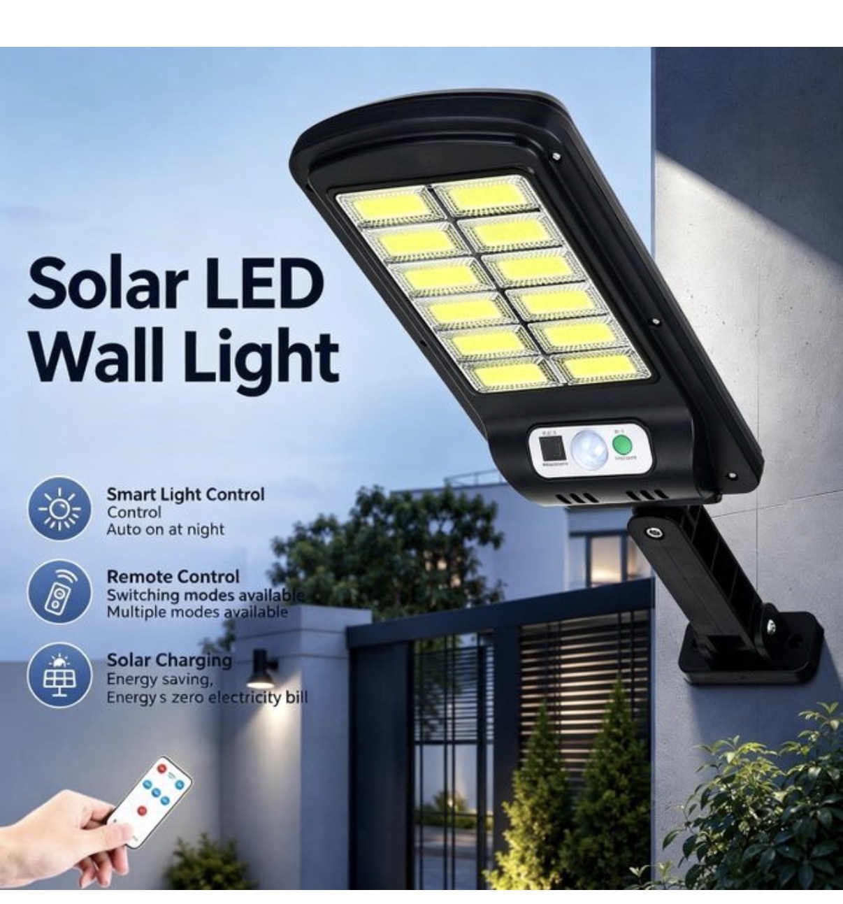Solar Powered LED Wall Light with Motion Sensor & Remote Control