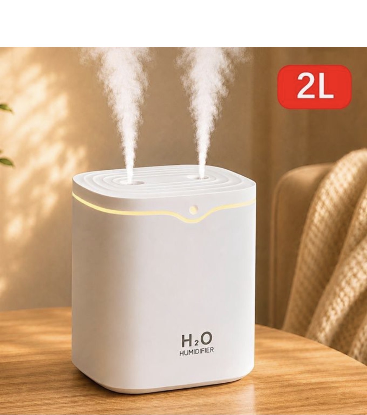 2000ml USB Air Humidifier with Dual Spray Ports & Essential Oil Diffuser