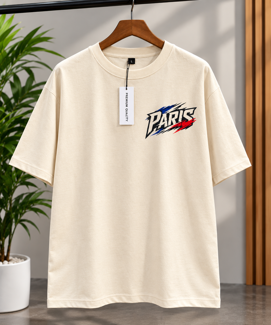 Men’s Paris Oversized Graphic T-Shirt – Cream