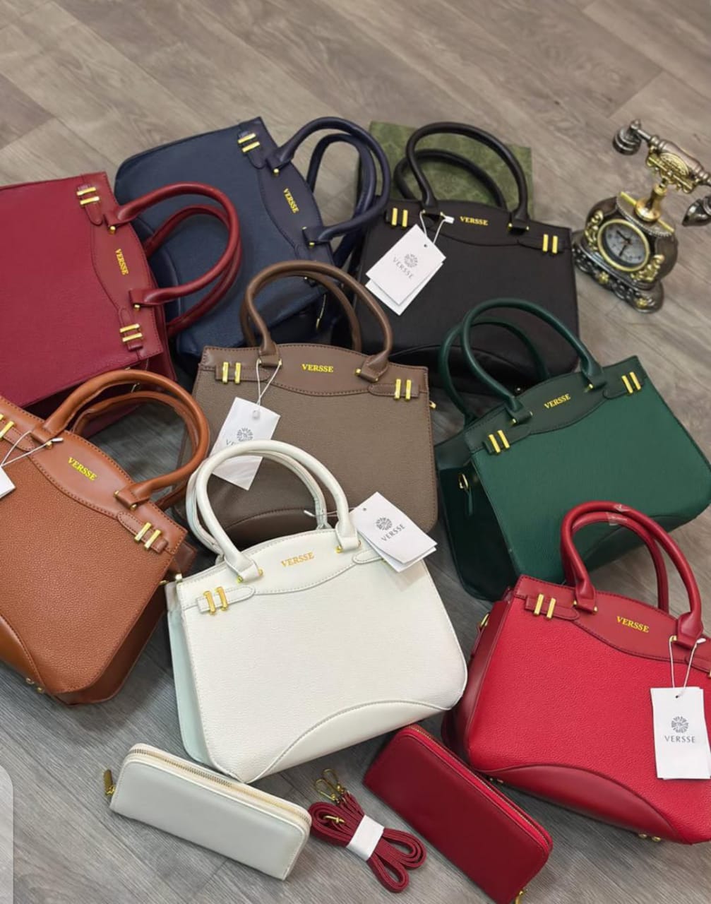 Women's Classic Structured Handbag with Matching Wallet and Detachable Strap